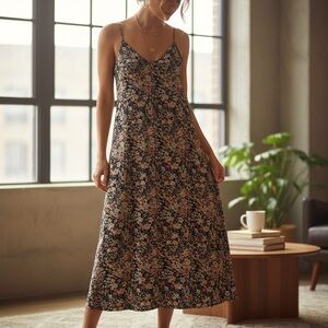 LOFT Plus Floral Midi Slip Dress Navy Multicolor 💐Size 20